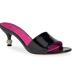 Kate Spade New York Dorset Crystal Heel Black Patent Leather Mules Sz 8.5